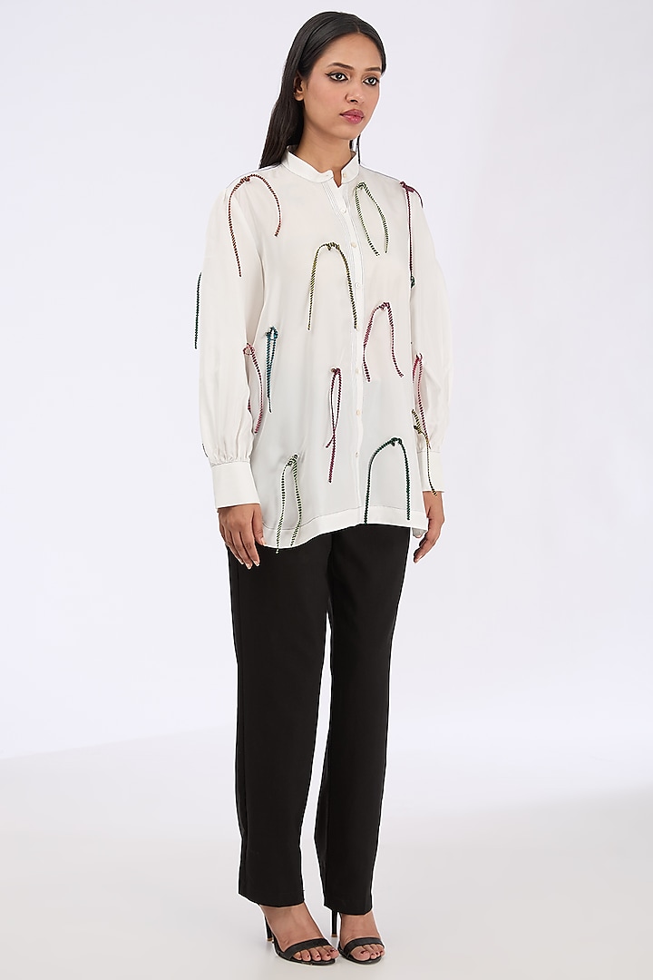 White Silk Rubber Caterpillar Shirt by GRAINE at Pernia's Pop Up Shop