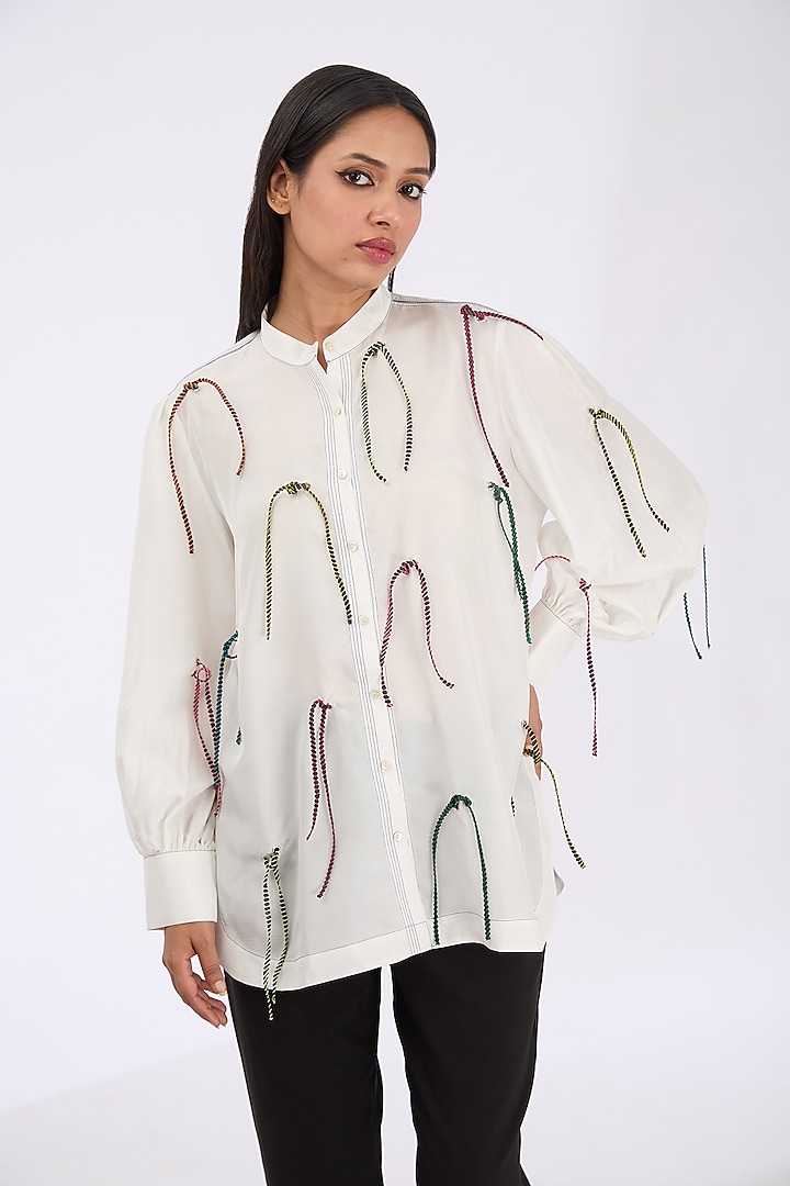 White Silk Rubber Caterpillar Shirt by GRAINE at Pernia's Pop Up Shop