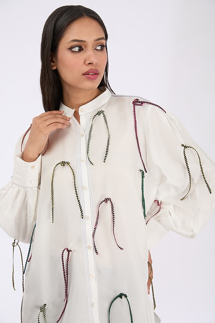 White Silk Rubber Caterpillar Shirt by GRAINE at Pernia's Pop Up Shop