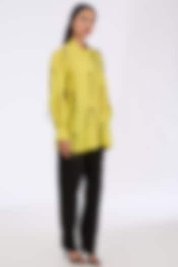 Lime Silk Rubber Caterpillar Shirt by GRAINE at Pernia's Pop Up Shop