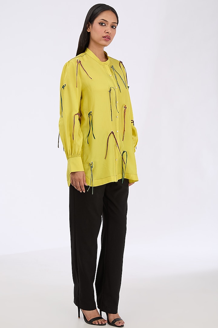 Lime Silk Rubber Caterpillar Shirt by GRAINE at Pernia's Pop Up Shop