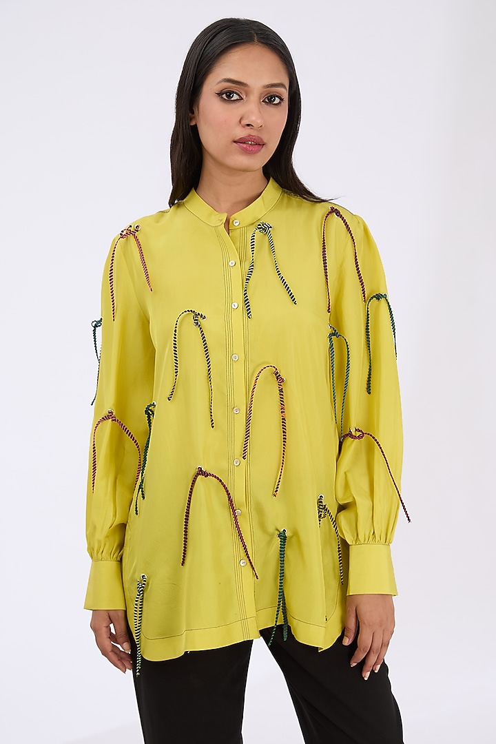 Lime Silk Rubber Caterpillar Shirt by GRAINE at Pernia's Pop Up Shop
