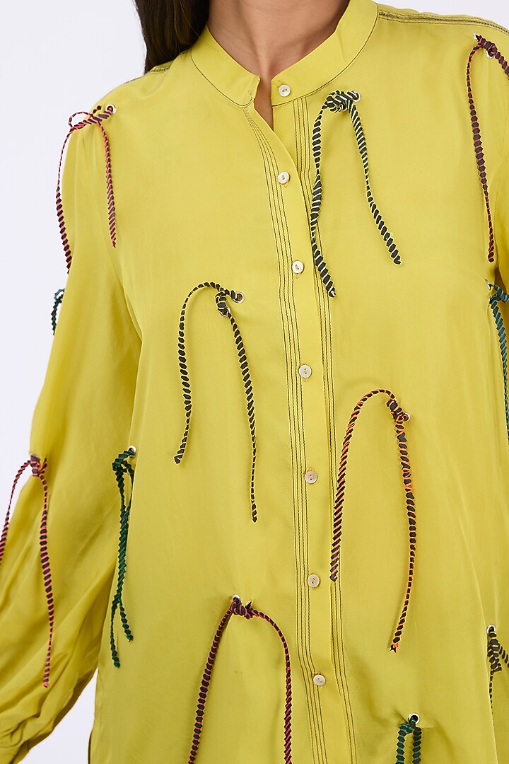 Lime Silk Rubber Caterpillar Shirt by GRAINE at Pernia's Pop Up Shop