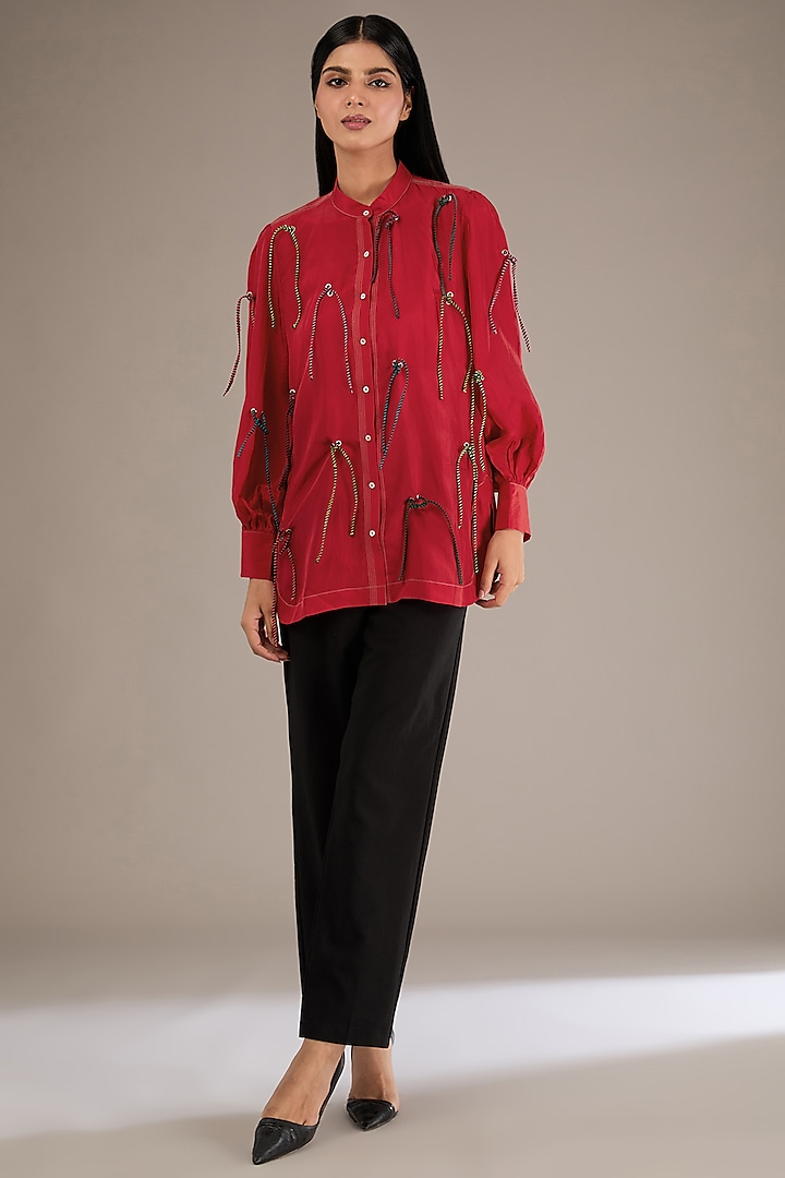 Red Silk Shirt by GRAINE at Pernia's Pop Up Shop