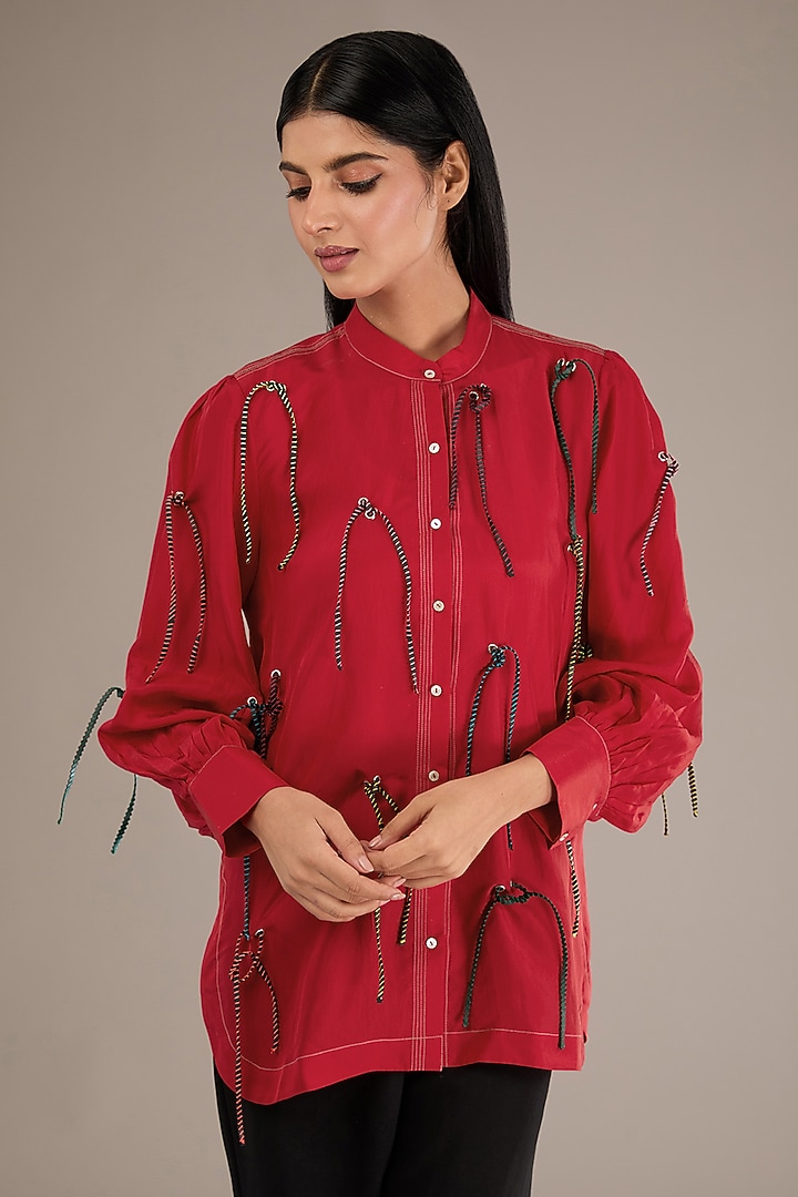 Red Silk Shirt by GRAINE at Pernia's Pop Up Shop