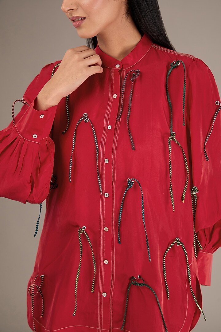 Red Silk Shirt by GRAINE at Pernia's Pop Up Shop