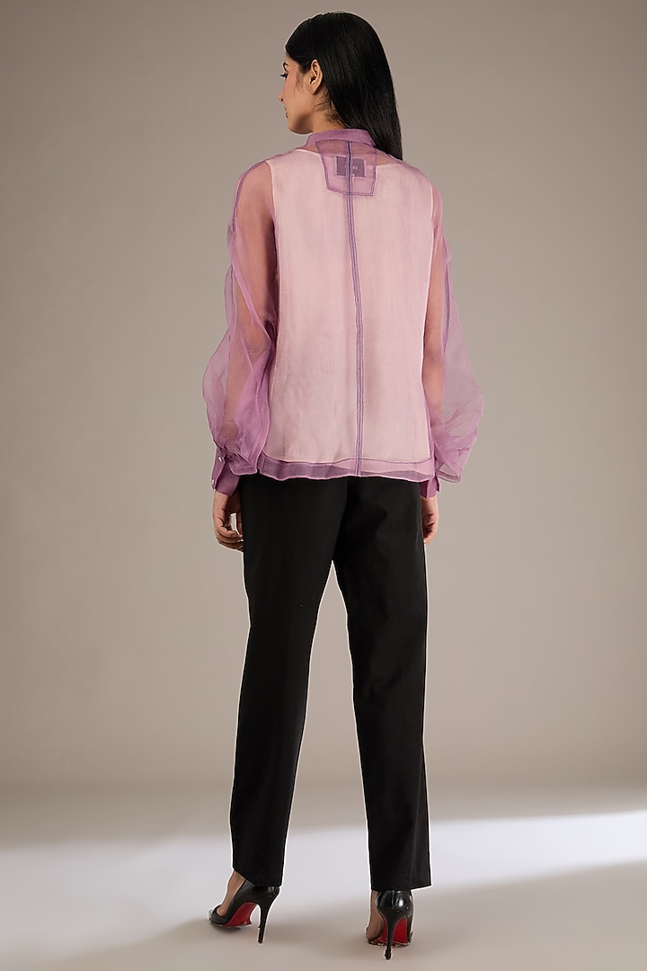 Purple Silk Organza Patchwork Embroidered Shirt by GRAINE at Pernia's Pop Up Shop