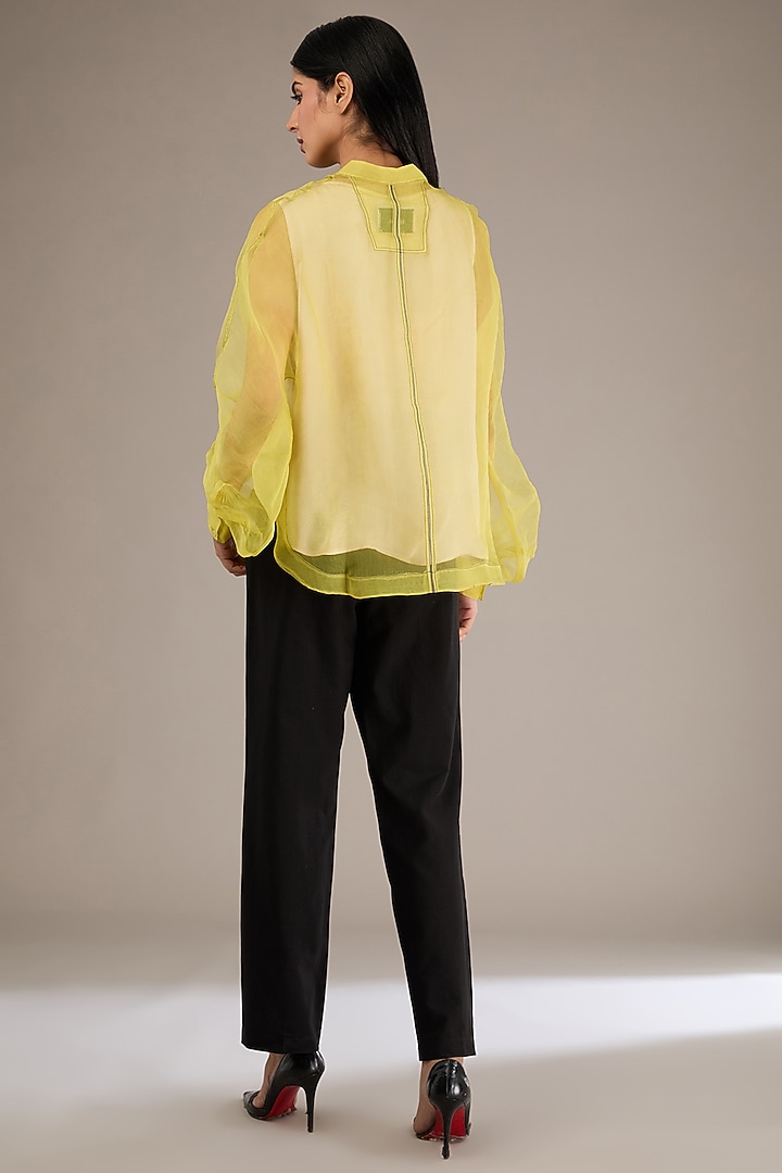 Lime Silk Organza Thread Artwork Shirt by GRAINE at Pernia's Pop Up Shop