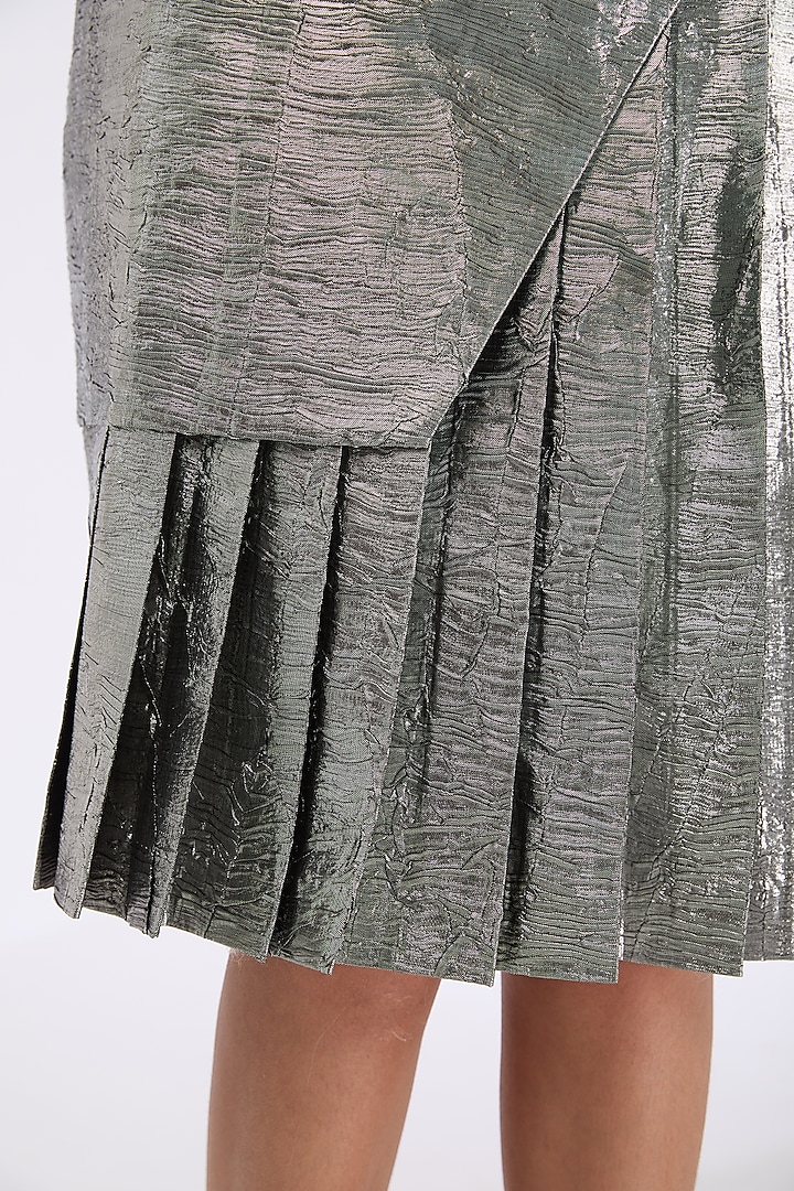 Metallic Silver Coin Fabric Pleated Skirt by GRAINE at Pernia's Pop Up Shop