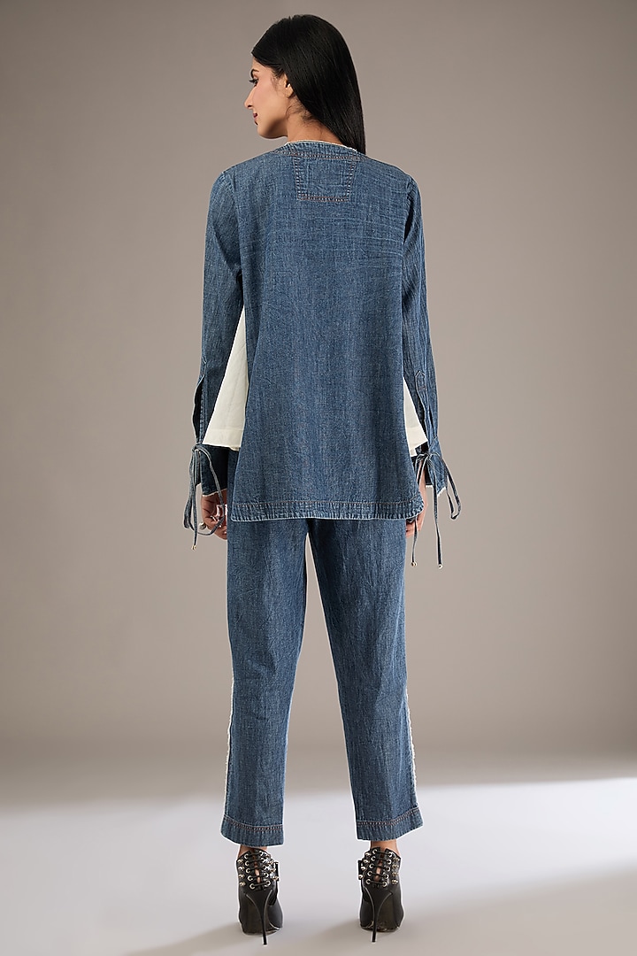 Blue Denim Embroidered Co-Ord Set by GRAINE at Pernia's Pop Up Shop