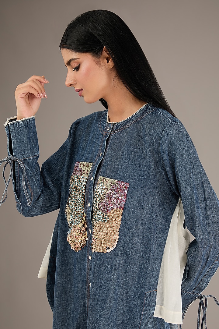 Blue Denim Embroidered Co-Ord Set by GRAINE at Pernia's Pop Up Shop