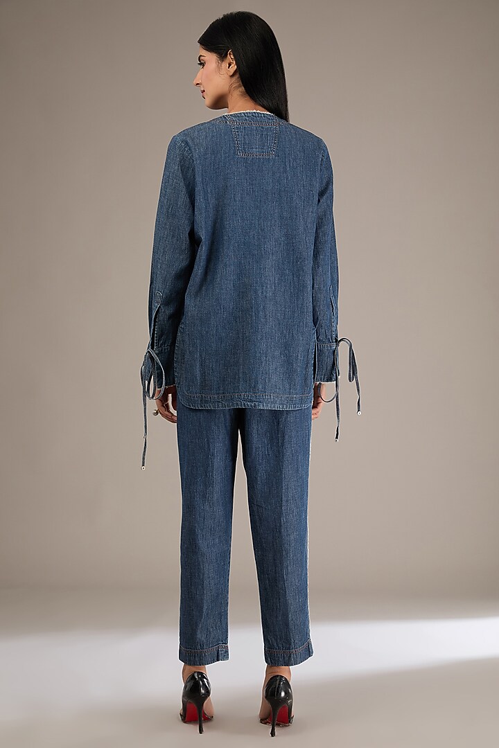 Blue Denim Embroidered Co-Ord Set by GRAINE at Pernia's Pop Up Shop