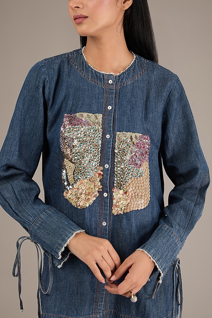 Blue Denim Embroidered Co-Ord Set by GRAINE at Pernia's Pop Up Shop