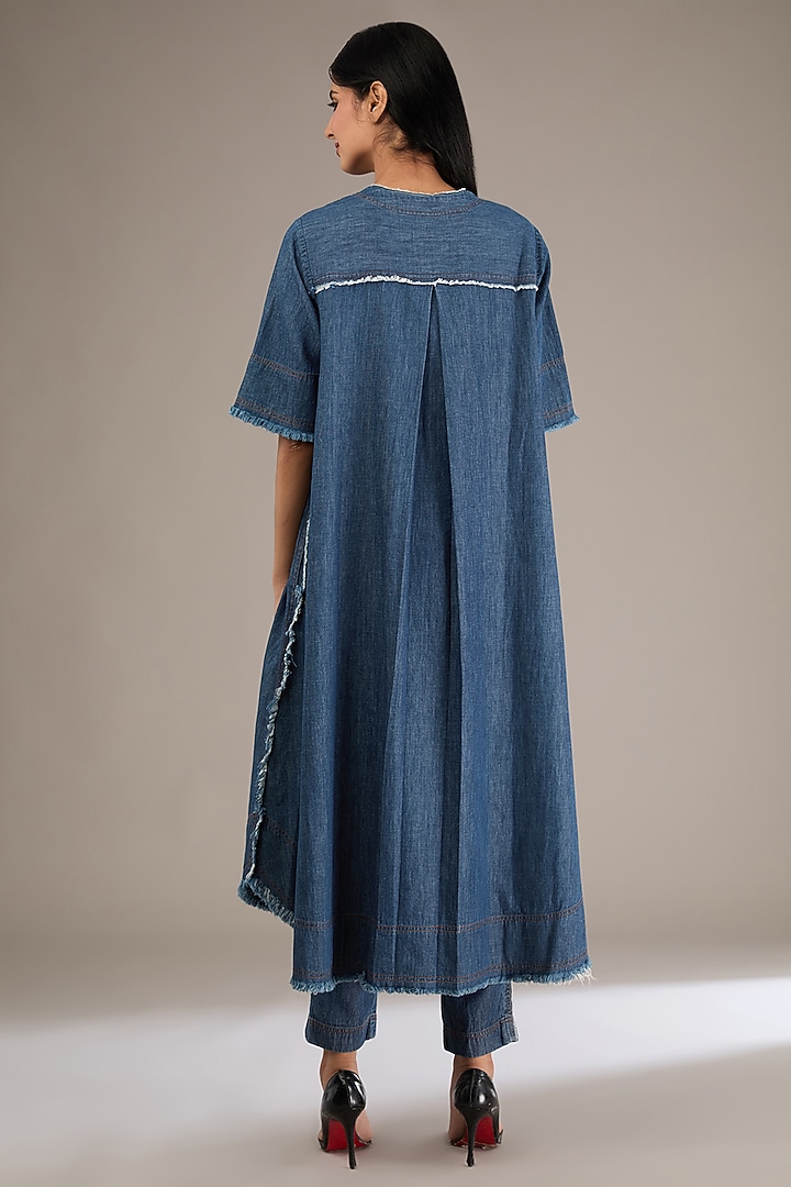 Blue Denim Embroidered Tunic Set by GRAINE at Pernia's Pop Up Shop