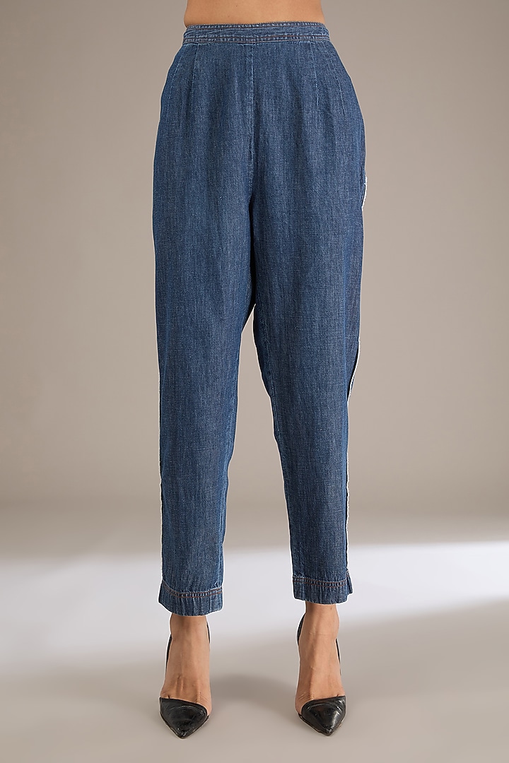 Blue Denim Embroidered Tunic Set by GRAINE at Pernia's Pop Up Shop