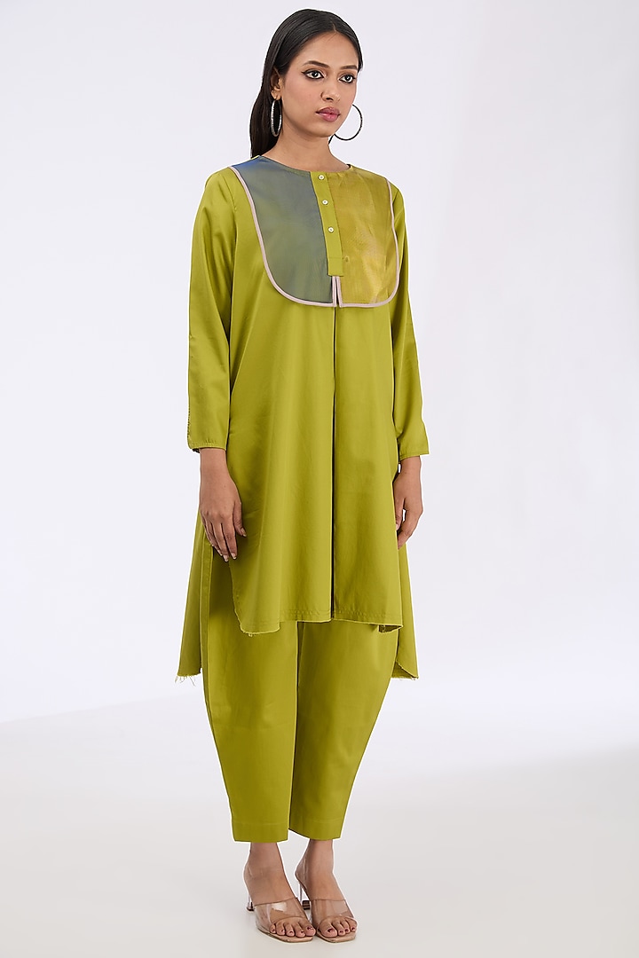 Pickle Green Giza Cotton Straight Tunic Set by GRAINE at Pernia's Pop Up Shop