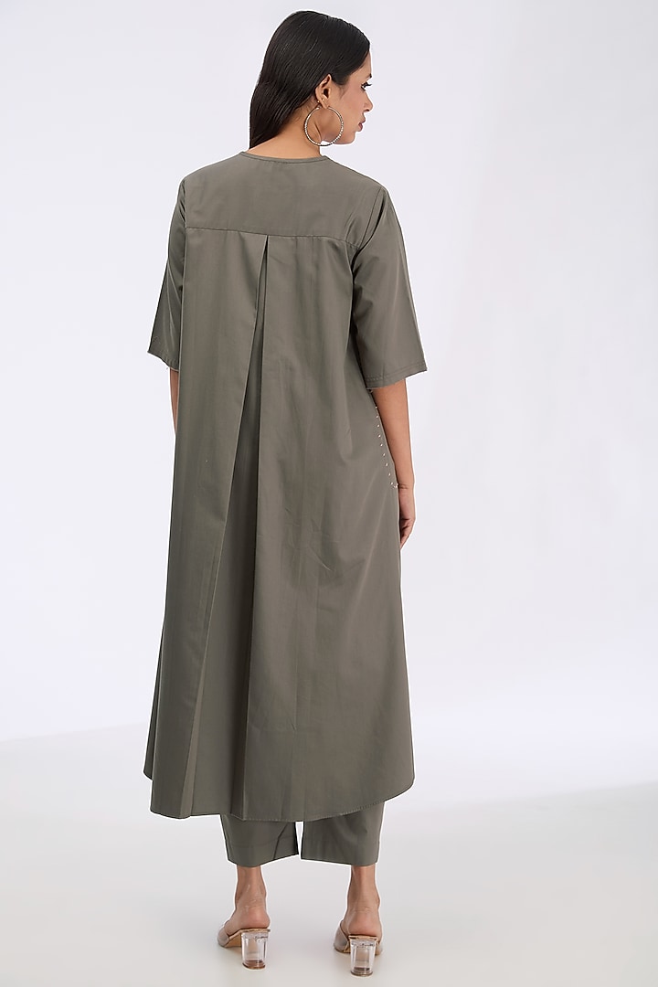 Dark Taupe Giza Cotton Flared Tunic Set by GRAINE at Pernia's Pop Up Shop