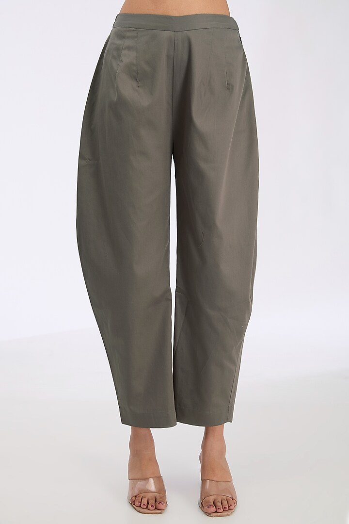 Dark Taupe Giza Cotton Flared Tunic Set by GRAINE at Pernia's Pop Up Shop