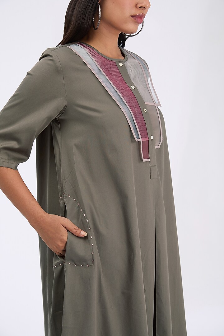 Dark Taupe Giza Cotton Flared Tunic Set by GRAINE at Pernia's Pop Up Shop