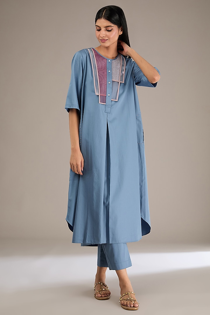 Blue Mesh & Cotton Tunic Set by GRAINE at Pernia's Pop Up Shop