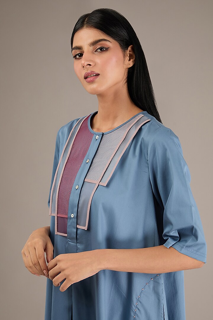 Blue Mesh & Cotton Tunic Set by GRAINE at Pernia's Pop Up Shop