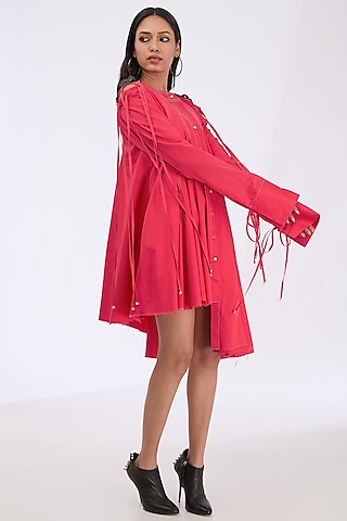 Tart Red Giza Cotton Flared Mini Dress by GRAINE