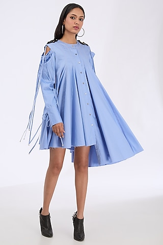 Infinity Blue Giza Cotton Flared Mini Dress by GRAINE