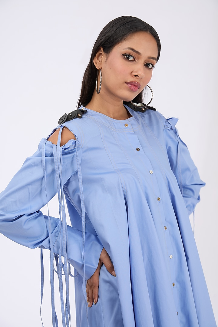 Infinity Blue Giza Cotton Flared Mini Vacation Dress by GRAINE at Pernia's Pop Up Shop
