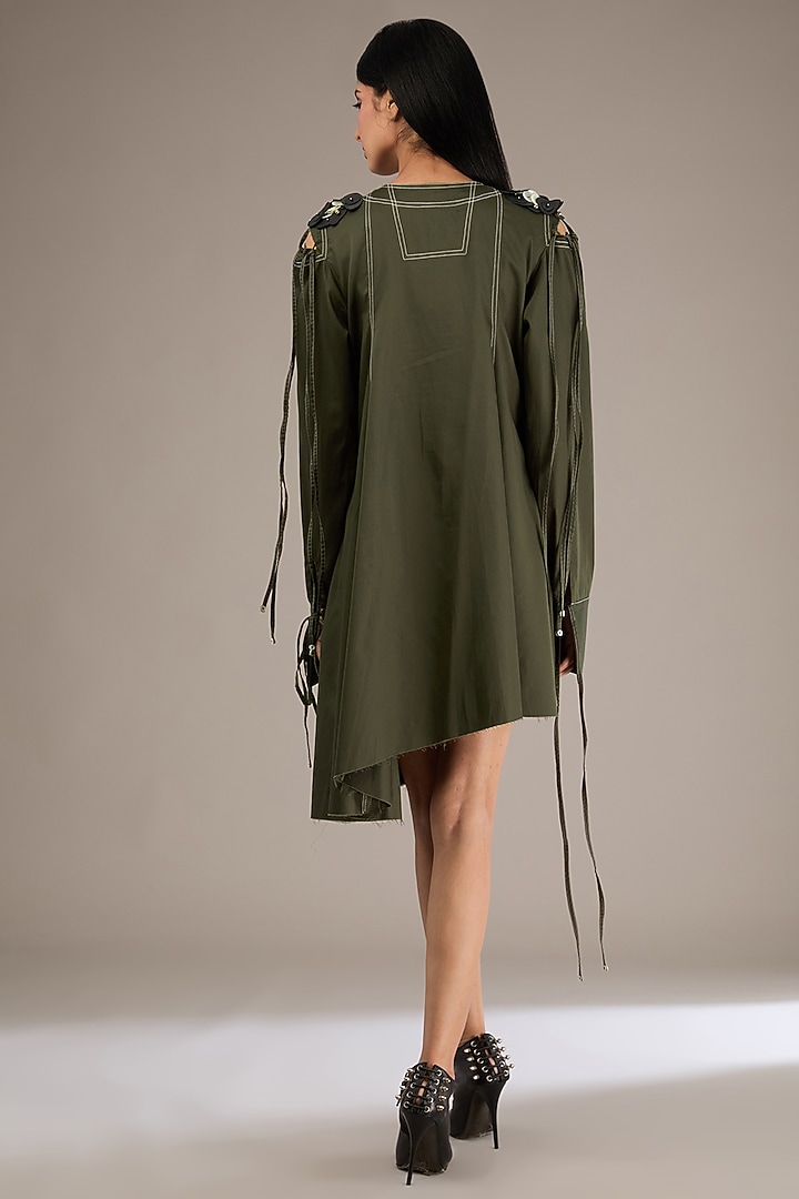 Forest Green Giza Cotton Flared Vacation Dress by GRAINE at Pernia's Pop Up Shop