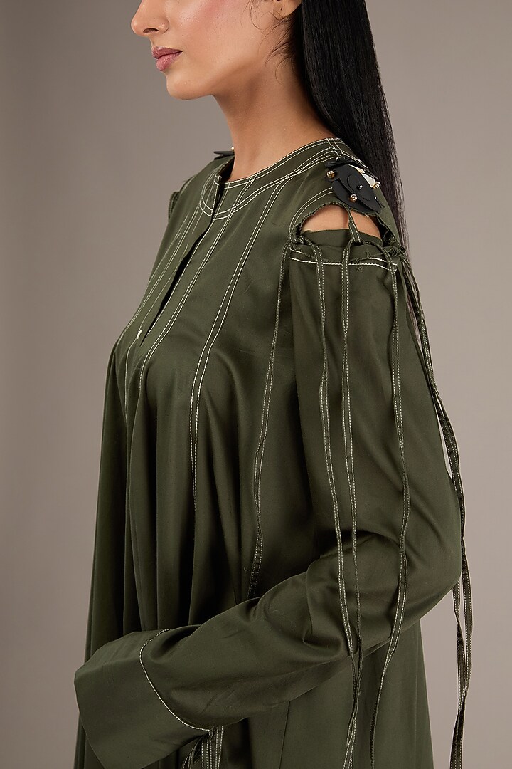 Forest Green Giza Cotton Flared Vacation Dress by GRAINE at Pernia's Pop Up Shop