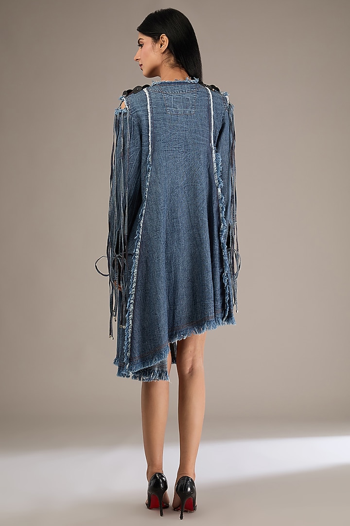 Blue Denim Asymmetrical Flared Vacation Dress by GRAINE at Pernia's Pop Up Shop