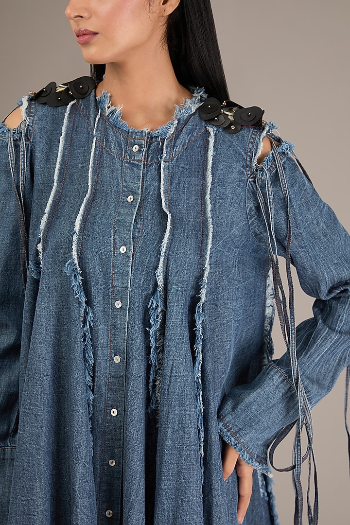 Blue Denim Asymmetrical Flared Dress by GRAINE at Pernia's Pop Up Shop 2026 Blue Denim Asymmetrical Flared Dress by GRAINE at Pernia's Pop Up Shop 2026
