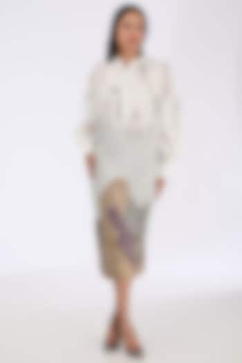 Silver Coin Fabric Landscape Hand Embroidered Pencil Skirt by GRAINE at Pernia's Pop Up Shop