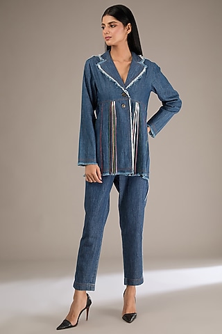 Blue Denim Zardosi Work Co-Ord Set by GRAINE
