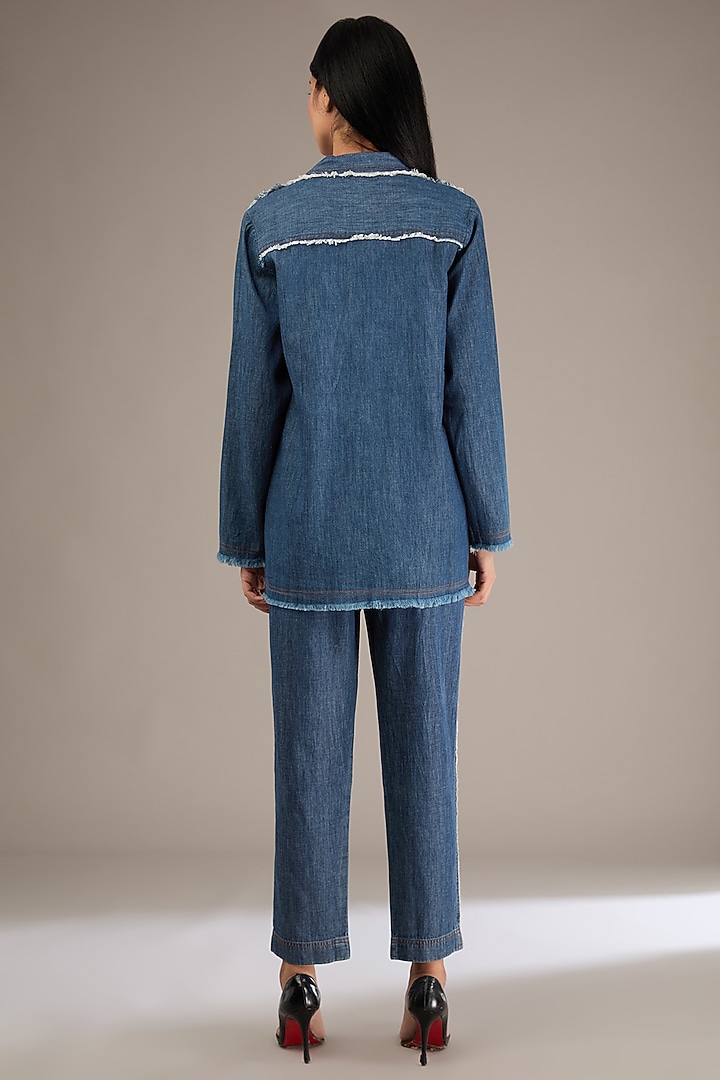 Blue Denim Zardosi Work Co-Ord Set by GRAINE at Pernia's Pop Up Shop