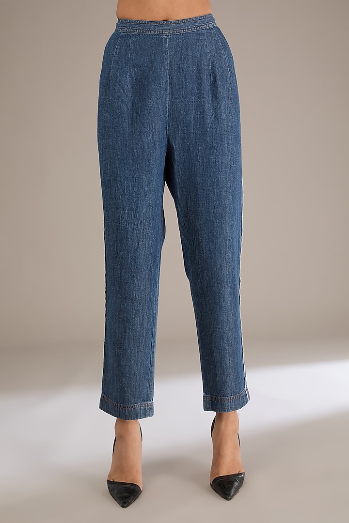 Blue Denim Zardosi Work Co-Ord Set by GRAINE at Pernia's Pop Up Shop
