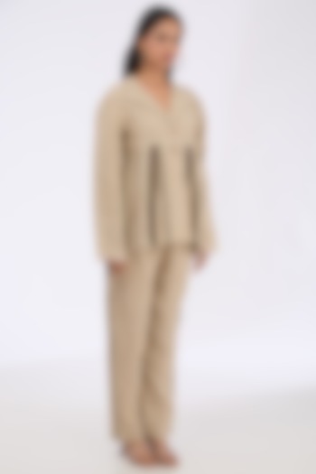 Natural Linen Zardosi Hand Embroidered Co-Ord Set by GRAINE at Pernia's Pop Up Shop