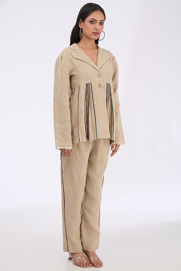 Natural Linen Zardosi Hand Embroidered Co-Ord Set by GRAINE at Pernia's Pop Up Shop