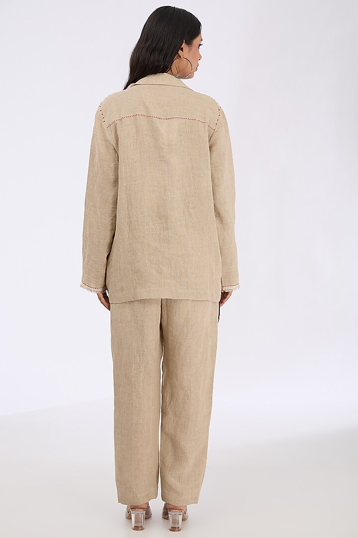 Natural Linen Zardosi Hand Embroidered Co-Ord Set by GRAINE at Pernia's Pop Up Shop