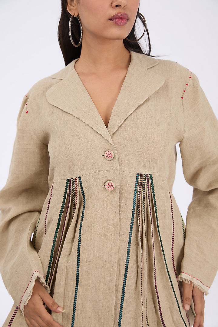 Natural Linen Zardosi Hand Embroidered Co-Ord Set by GRAINE at Pernia's Pop Up Shop