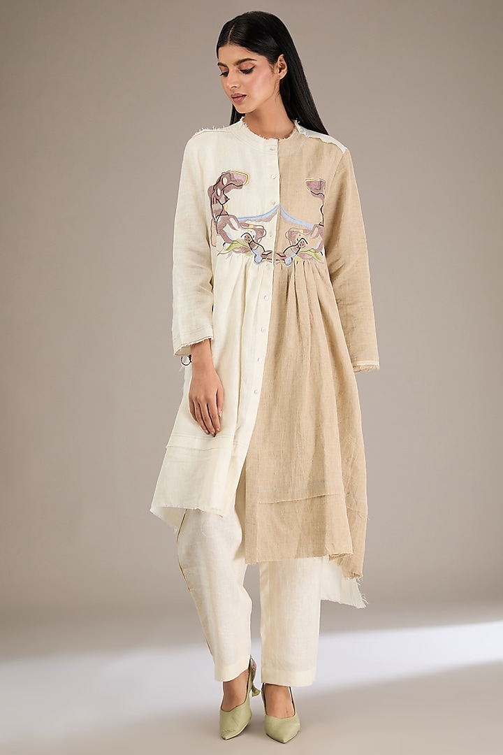 White & Beige Linen Tunic Set by GRAINE at Pernia's Pop Up Shop