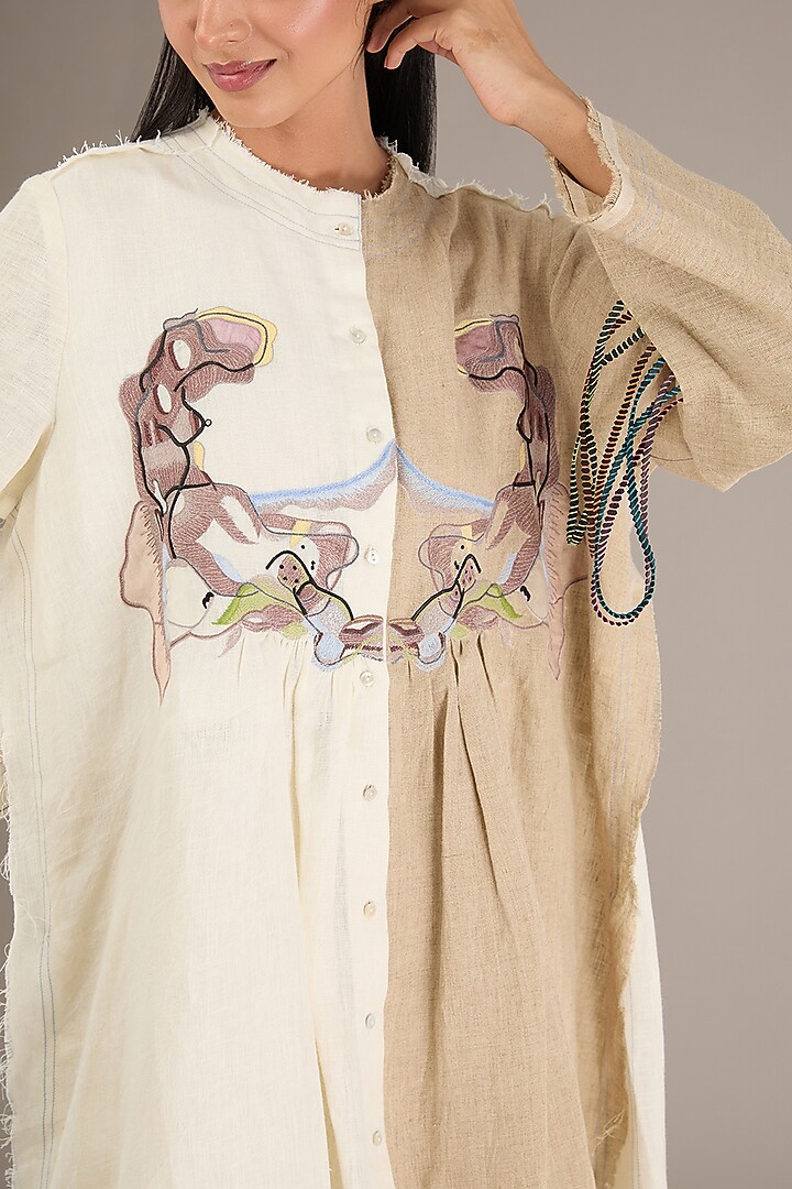 White & Beige Linen Tunic Set by GRAINE at Pernia's Pop Up Shop