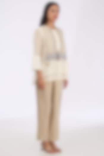 White Silk Chanderi Zardosi Embroidered Shirt by GRAINE at Pernia's Pop Up Shop