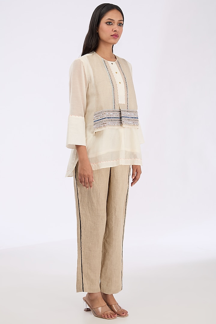 White Silk Chanderi Zardosi Embroidered Shirt by GRAINE at Pernia's Pop Up Shop