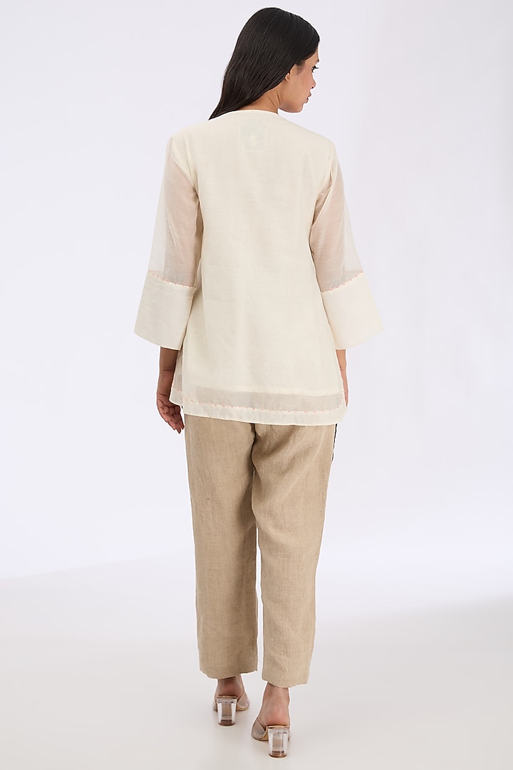 White Silk Chanderi Zardosi Embroidered Shirt by GRAINE at Pernia's Pop Up Shop
