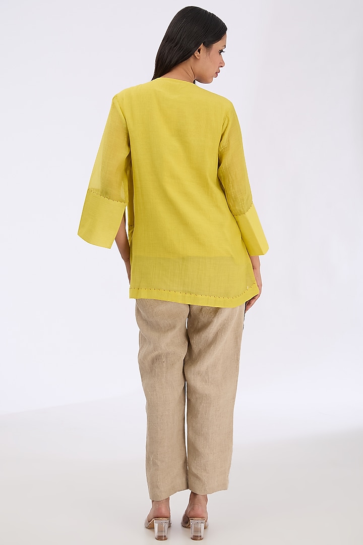 Lime Silk Chanderi Zardosi Embroidered Shirt by GRAINE at Pernia's Pop Up Shop