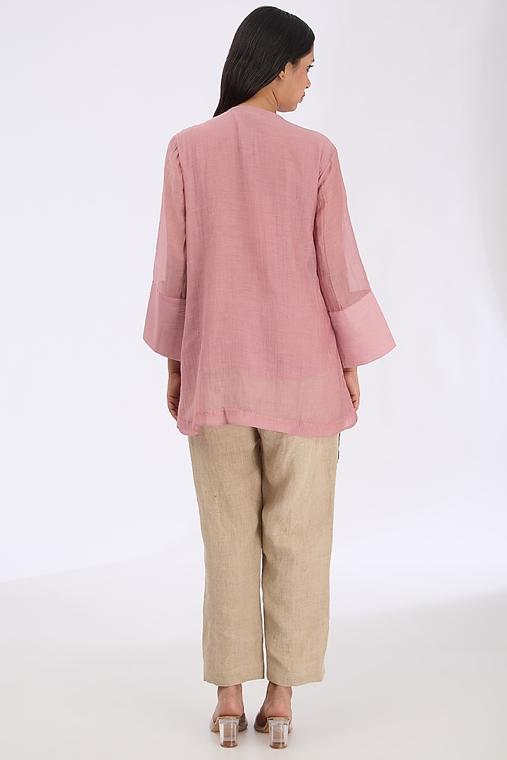 Onion Pink Silk Chanderi Zardosi Embroidered Shirt by GRAINE at Pernia's Pop Up Shop