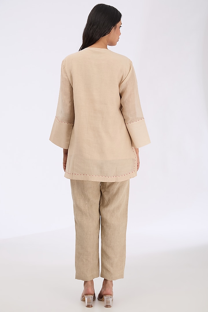 Skin Dust Silk Chanderi Zardosi Embroidered Shirt by GRAINE at Pernia's Pop Up Shop