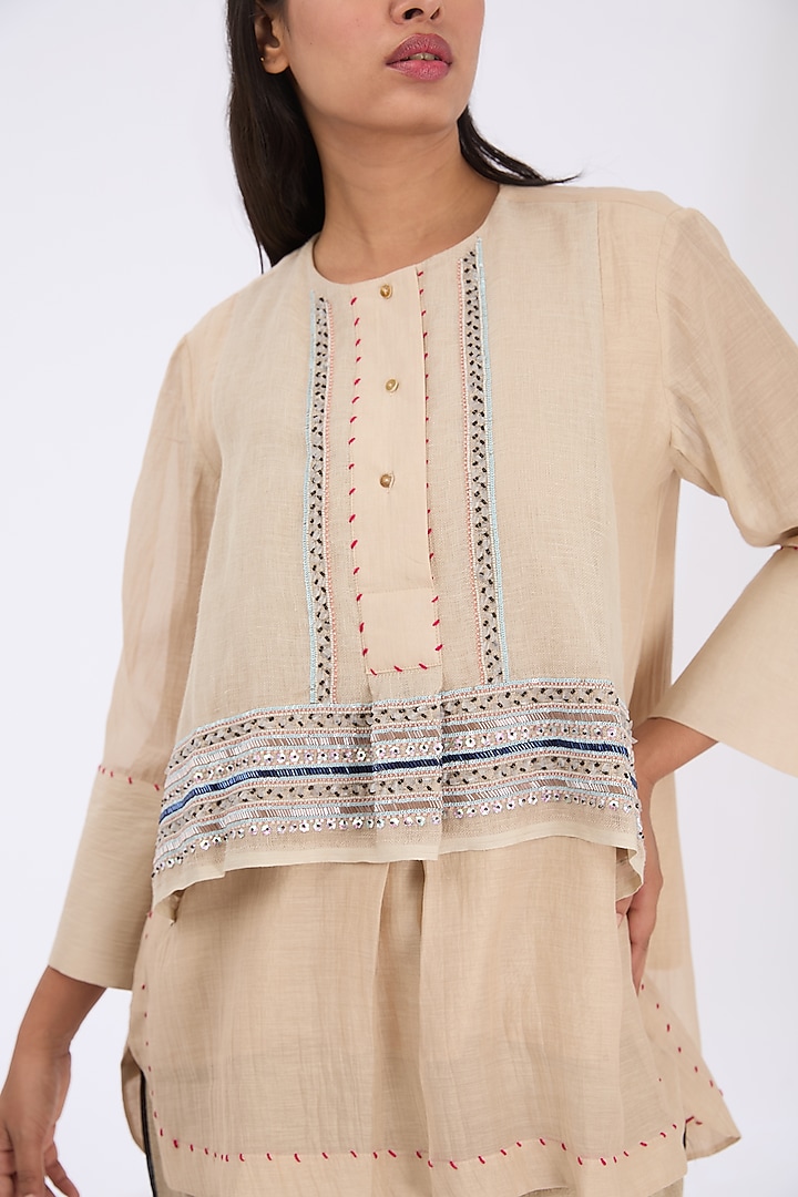 Skin Dust Silk Chanderi Zardosi Embroidered Shirt by GRAINE at Pernia's Pop Up Shop
