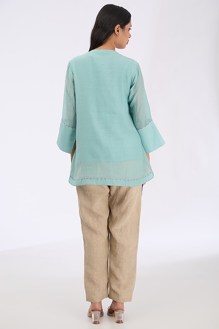 Sea Blue Silk Chanderi Zardosi Embroidered Shirt by GRAINE at Pernia's Pop Up Shop
